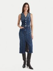 Guess Sukienka jeansowa W5BK40 D0615 Niebieski Regular Fit. Niebieskie sukienki damskie Guess, z aplikacjami, z bawełny, bez ramiączek. Za 399.99 zł.