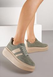 Zielone Sneakersy Klasyczne Tenisówki na Grubej Podeszwie z Koturnem Adessia. Zielone obuwie sportowe damskie Renee, bez wzorów, z jeansu, bez zapięcia. Za 109.99 zł.