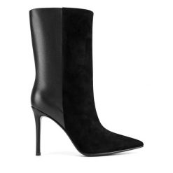 Botki Eva Minge. Czarne botki damskie Eva Minge, bez obcasa, na szpilce, bez zapięcia. Za 479.99 zł.