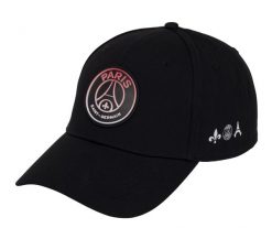 Czapka z daszkiem piłkarska Paris Saint Germain. Czarne czapki z daszkiem damskie PARIS SAINT GERMAIN, bez wzorów, z bawełny. Za 104.64 zł.