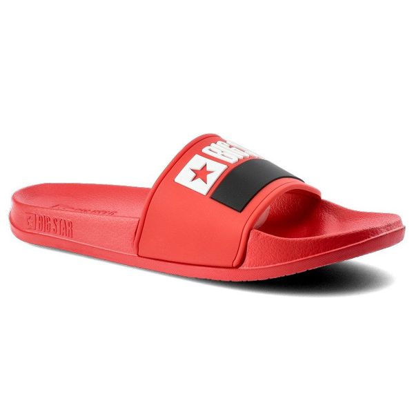Klapki damskie Big Star, wykonane z materiału syntetycznego z szerokim paskiem na przodzie oraz płaską profilowaną podeszwą, czerwone, GG274A048. Czerwone klapki damskie Big Star, bez wzorów, z syntetyku, bez obcasa, na płaskiej podeszwie, bez zapięcia. Za 42.99 zł.
