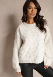 Biały Sweter z Wiskozą z Kwiatową Siateczką i Cekinami Sintine. Białe swetry klasyczne damskie Renee, m, z wiskozy, bez kołnierzyka. Za 119.99 zł.