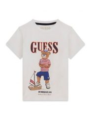 Guess Kids T-Shirt 181541 Biały Classic Fit. Białe t-shirty i koszulki chłopięce Guess Kids, z aplikacjami, bez kołnierzyka, bez ramiączek. Za 99.99 zł.