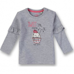 Koszulka w kolorze szarym. Szare koszulki i t-shirty dziewczęce Eat ants, z nadrukiem, z bawełny, z falbankami, z długim rękawem. W wyprzedaży za 62.95 zł.