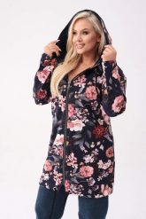 Granatowa bluza z kapturem Flora w różowe kwiaty cynie PLUS SIZE XXL OVERSIZE. Czerwone bluzy damskie Moda Size Plus Iwanek, na jesień, m, bez wzorów, z bawełny, z kapturem. W wyprzedaży za 235.90 zł.