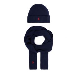 Zestaw szalik i czapka Polo Ralph Lauren. Niebieskie czapki damskie Polo Ralph Lauren, na zimę, bez wzorów. Za 859.99 zł.