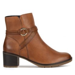 Botki Remonte. Brązowe botki damskie Remonte, bez obcasa, na słupku, bez zapięcia. Za 367.00 zł.