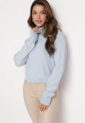 Jasnoniebieski Klasyczny Golf z Prążkowanymi Wstawkami Bishaya. Niebieskie golfy damskie Born2be, m, bez wzorów, prążkowane, bez ramiączek. Za 74.99 zł.