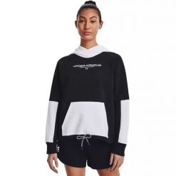 Bluza damska Under Armour Rival + Fleece Hoodie. Czarne bluzy damskie Under Armour, bez wzorów, bez kaptura. Za 159.99 zł.
