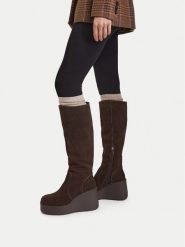 Badura Kozaki C-JANE-HY60195-15 Brązowy ciemny. Brązowe kozaki damskie Badura, ze skóry, bez obcasa, na koturnie, bez zapięcia. Za 349.99 zł.
