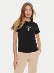 Guess T-Shirt Colette V4YI21 KCDH1 Czarny Regular Fit. Czarne t-shirty damskie Guess, xxs, z aplikacjami, z bawełny, bez kołnierzyka. Za 109.99 zł.