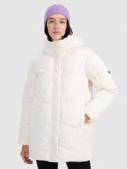 4F Kurtka puchowa z wypełnieniem syntetycznym damska - biała XL. Białe kurtki damskie 4F, na zimę, xl, bez wzorów, z materiału, bez kaptura. Za 499.99 zł.