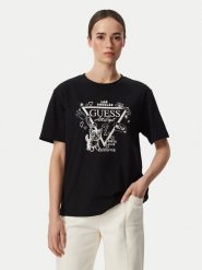 Guess T-Shirt V6YI13 K4301 Czarny Regular Fit. Czarne t-shirty damskie Guess, l, z aplikacjami, z bawełny, bez kołnierzyka. Za 154.99 zł.