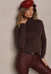 Brązowy Casualowy Golf z Wiskozą i Modalem Lannetora. Brązowe golfy damskie Renee, z aplikacjami, z jeansu, bez ramiączek. Za 44.99 zł.