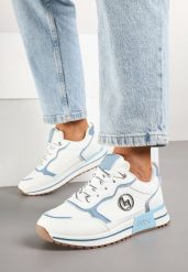 Biało-Niebieskie Sneakersy Ozdobione Metaliczną Aplikacją Zolamira. Białe obuwie sportowe damskie Born2be, na jesień, z jeansu, bez zapięcia. Za 89.99 zł.