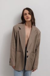 Marynarka z lnem oversize w kolorze CAPPUCCINO- HARLEY-M/L. Marynarki i żakiety damskie Marsala, l, bez wzorów, z bawełny, eleganckie. Za 459.90 zł.