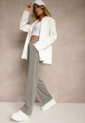 Szare Spodnie z Wiskozą High Waist z Ozdobną Aplikacją Frovanna. Szare spodnie materiałowe damskie Renee, z aplikacjami, z jeansu. Za 49.99 zł.
