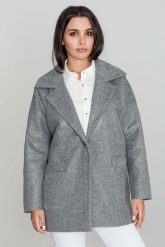 Szary Krótki Stylowy Płaszcz Damski Zapinany na Jeden Guzik. Szare płaszcze damskie Figl, uniwersalny, bez wzorów, z materiału, bez kaptura. Za 359.00 zł.