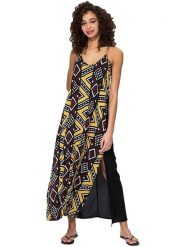 Aller Simplement Sukienka w kolorze czarno-żółto-bordowym rozmiar: 34-40. Czarne sukienki damskie Aller Simplement, bez wzorów, z wiskozy, bez ramiączek. Za 78.99 zł.