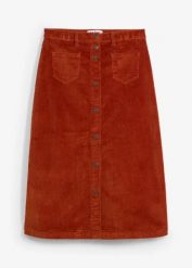 Spódnica sztruksowa midi z elastycznej mieszanki bawełny. Brązowe spódnice damskie bonprix, bez wzorów, z bawełny, midi. Za 127.99 zł.