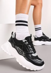 Czarno-Szare Sneakersy na Tłoczonej Podeszwie Zdobione Sznurkiem Wokół Pellesti. Czarne obuwie sportowe damskie Renee, bez zapięcia. Za 69.99 zł.