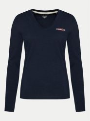 Guess Jeans Bluzka W4YI21 J1314 Granatowy Slim Fit. Niebieskie bluzki damskie Guess Jeans, xl, z aplikacjami, z bawełny, bez kołnierzyka, bez ramiączek. W wyprzedaży za 119.99 zł.