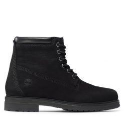 Trzewiki Timberland. Czarne botki damskie Timberland, bez obcasa, na płaskiej podeszwie, bez zapięcia. Za 719.99 zł.