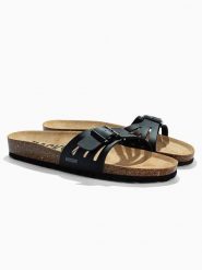 BACKSUN Skórzane klapki "Venecia" w kolorze czarnym rozmiar: 40. Czarne klapki damskie Backsun, bez wzorów, z materiału, z otwartym noskiem, bez obcasa, bez zapięcia. Za 117.99 zł.