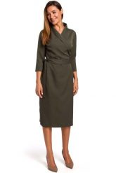 Khaki Dopasowana Kopertowa Sukienka Wiązana na Boku. Brązowe sukienki damskie MOE, bez wzorów, z elastanu, wizytowe, bez ramiączek. Za 326.90 zł.