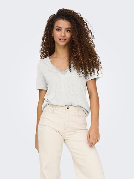 ONLY Koszulka w kolorze jasnoszarym rozmiar: XL. Szare bluzki damskie Only, xl, bez wzorów, z koronki, bez kołnierzyka, bez ramiączek. Za 43.68 zł.