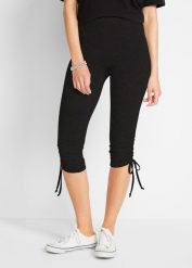 Legginsy rybaczki z marszczeniem (2 pary). Czarne legginsy damskie bonprix, bez wzorów. Za 79.99 zł.