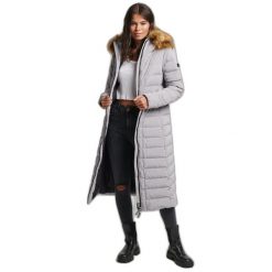 Damska długa kurtka Superdry Arctic. Szare kurtki damskie Superdry, bez wzorów, z puchu, bez kaptura. W wyprzedaży za 701.50 zł.