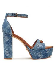 Guess Sandały FLJSE2 FAL03 Niebieski. Niebieskie sandały damskie Guess, z aplikacjami, ze skóry, bez obcasa, na słupku, bez zapięcia. Za 599.99 zł.