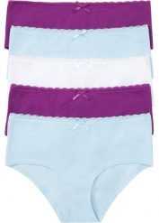 Figi panty (5 par) z bawełny organicznej. Fioletowe figi bonprix, bez wzorów, z bawełny. Za 57.45 zł.