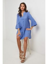 Lin Passion Lniana sukienka w kolorze niebieskim rozmiar: 36/38. Niebieskie sukienki damskie Lin Passion, bez wzorów, ze lnu, bez ramiączek. Za 173.99 zł.