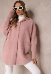 Różowy Płaszcz Wełniany Oversize Zasuwany z Kapturem Lanai. Czerwone płaszcze damskie Renee, bez wzorów, z bawełny, z kapturem. Za 209.99 zł.