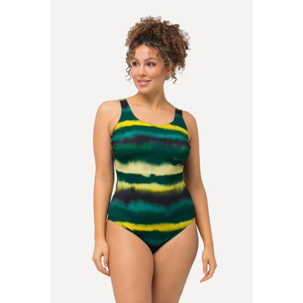 Damskie Kostium kąpielowy paski batikowe bez miękkich miseczek okrągły dekolt. Zielone stroje jednoczęściowe Ulla Popken, bez wzorów, z elastanu. Za 199.99 zł.
