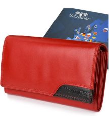 Damski skórzany portfel duży poziomy retro RFiD czerwony BELTIMORE 043. Czerwone portfele damskie bez wzorów. Za 64.90 zł.