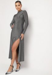 Srebrna Sukienka z Wiskozą Ozdobiona Brokatem w Eleganckim Stylu Werirra. Szare sukienki damskie Born2be, bez wzorów, z materiału, eleganckie, bez ramiączek. W wyprzedaży za 135.99 zł.