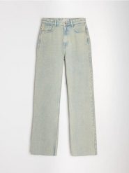 Jeansy wide leg high waist - zielony. Zielone jeansy damskie Sinsay, z podwyższonym stanem. W wyprzedaży za 35.99 zł.
