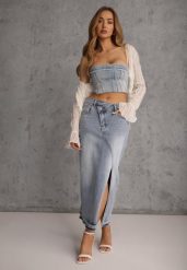 Niebieska Spódnica z Jeansu z Bawełną High Waist o Asymetrycznym Kroju Vikisla. Niebieskie spódnice damskie Renee, l, bez wzorów, z bawełny, midi. Za 119.99 zł.