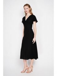 ASSUILI Lniana sukienka w kolorze czarnym rozmiar: 36. Czarne sukienki damskie Assuili, bez wzorów, ze lnu, bez ramiączek. Za 130.99 zł.