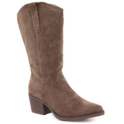 Kozaki damskie ażurowe kowbojki ciemny beż eVento 9450. Kozaki damskie eVento, z nubiku, bez obcasa, bez zapięcia. Za 199.99 zł.