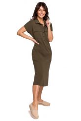 Sukienka w Klimacie Safari - Khaki. Brązowe sukienki damskie Cud Moda, bez wzorów, z bawełny, wizytowe, bez ramiączek. Za 219.90 zł.