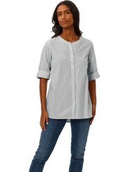 Heine Bluzka w kolorze szaro-białym rozmiar: 38. Białe bluzki damskie Heine, bez wzorów, z bawełny, bez kołnierzyka, bez ramiączek. Za 62.03 zł.