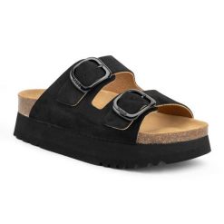 Klapki damskie Scholl Lucie Suede. Czarne klapki damskie Scholl, bez wzorów, z materiału, bez obcasa, bez zapięcia. Za 339.99 zł.