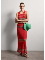 STEFANEL Sukienka w kolorze czerwono-zielonym rozmiar: L. Czerwone sukienki damskie Stefanel, bez wzorów, z bawełny, bez ramiączek. Za 260.99 zł.