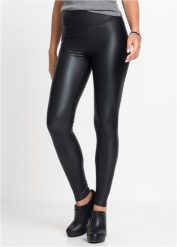 Legginsy ze sztucznej skóry z połyskującą powłoką. Czarne legginsy damskie bonprix, bez wzorów, ze skóry. Za 104.99 zł.
