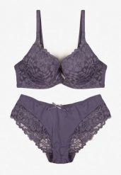 Fioletowy Koronkowy Komplet Majtki Figi i Biustonosz Eziselle. Fioletowe komplety bielizny Renee, bez wzorów, z jeansu. Za 39.99 zł.
