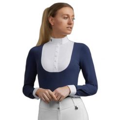 Koszula jeździecka konkursowa damska z długim rękawem Premier Equine Navarra. Niebieskie koszule damskie PREMIER EQUINE, l, bez wzorów, z tkaniny, eleganckie, bez kołnierzyka, bez ramiączek. Za 447.50 zł.